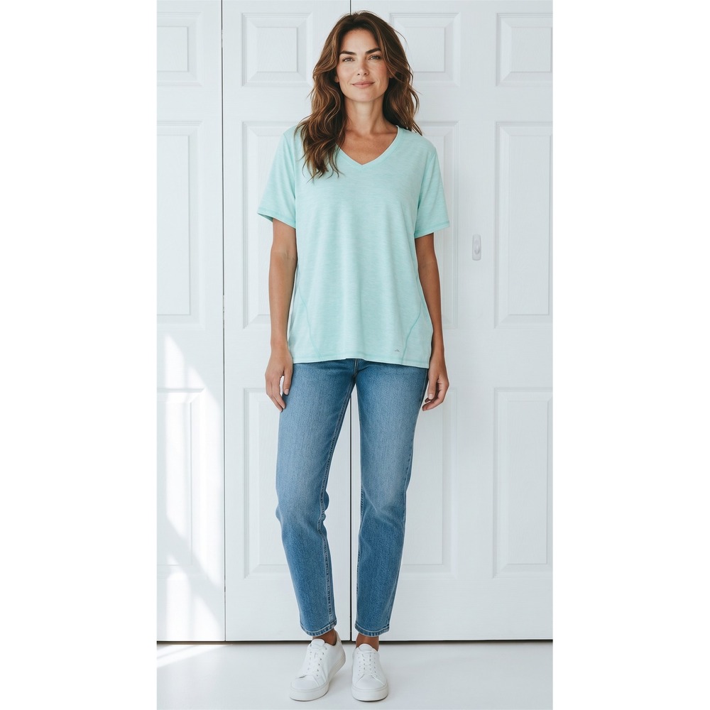 BCG Plus Womens 2X Mint Green Heathered V-Neck Activewear Short Sleeve T-Shirt